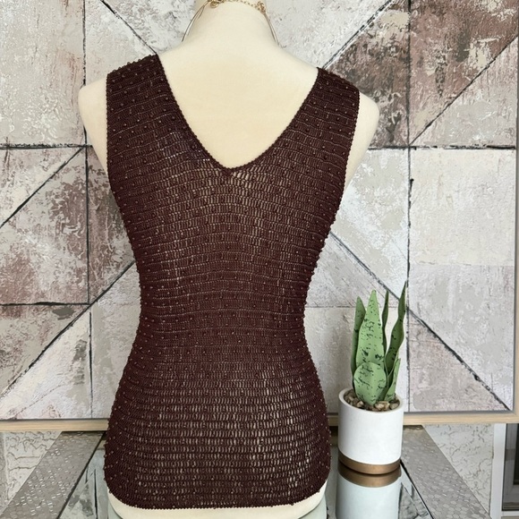Sophie Chang Studio Women's Brown Sleeveless Mesh Knit Beaded Blouse Size Large - Picture 11 of 11